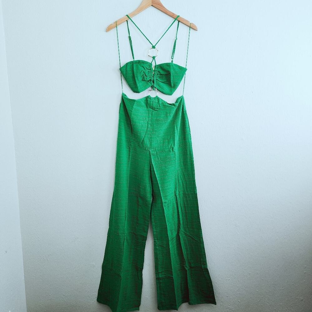 RUMER The Label Amoura Green Cutout Jumpsuit M NWT Wide Leg Emerald O-Ring - Picture 5 of 15